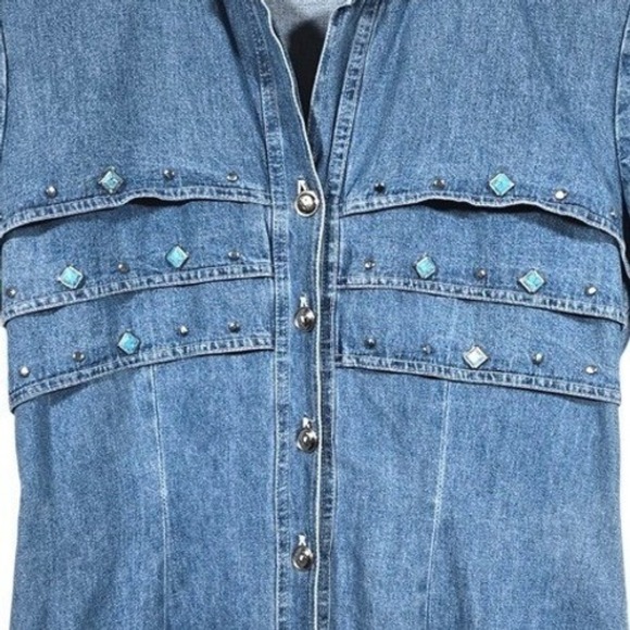 Vtg 90's Nina Piccalino Women's Large Blue Denim Maxi Dress Embellished READ - Picture 4 of 7